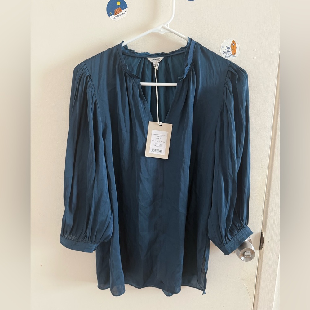 NWT Jigsaw Deep Blue Blouse with 3/4 Sleeves